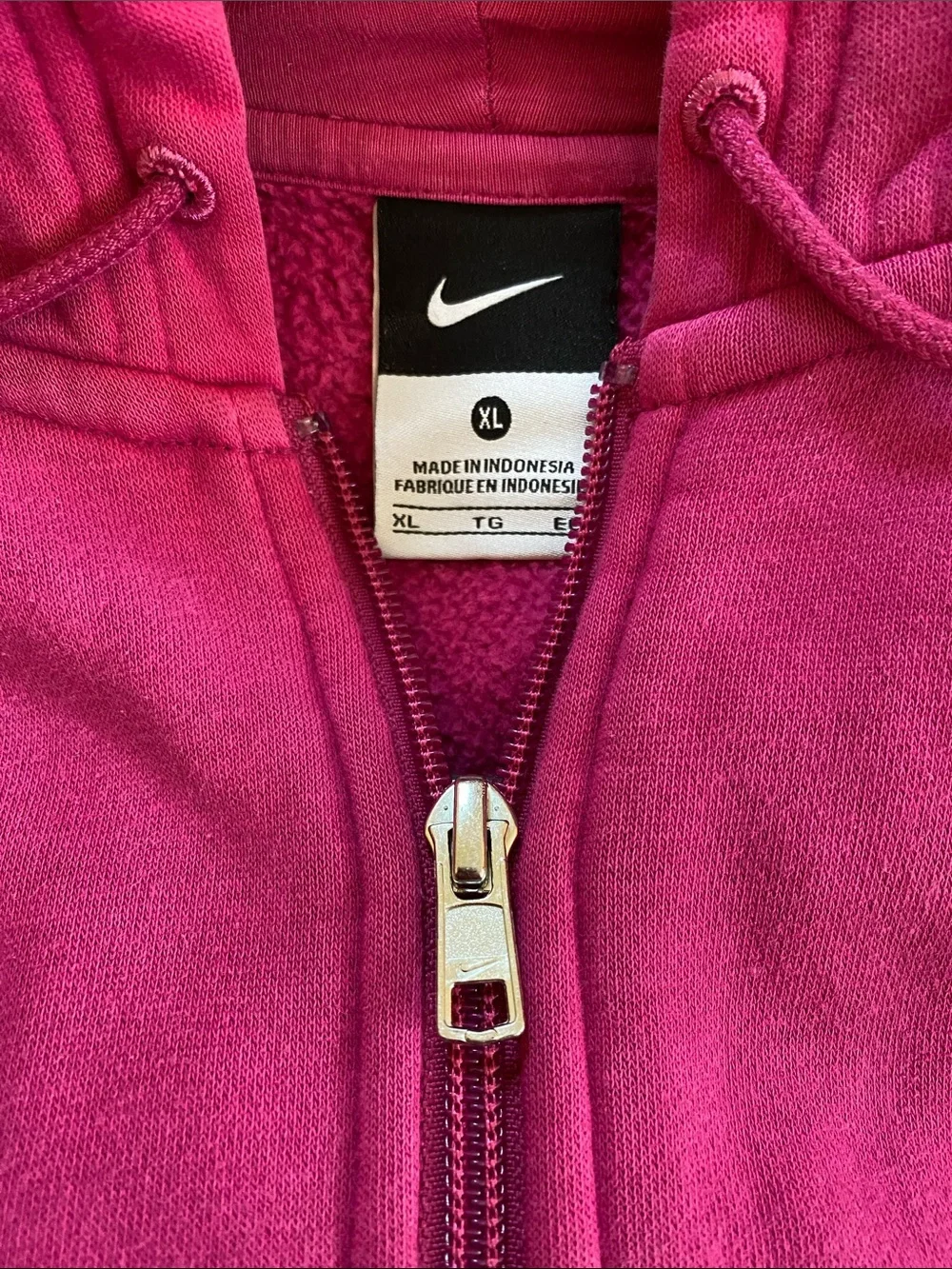 Nike Cotton Stretch Dark Pink Full Zip Embroidered Logo Hoodie